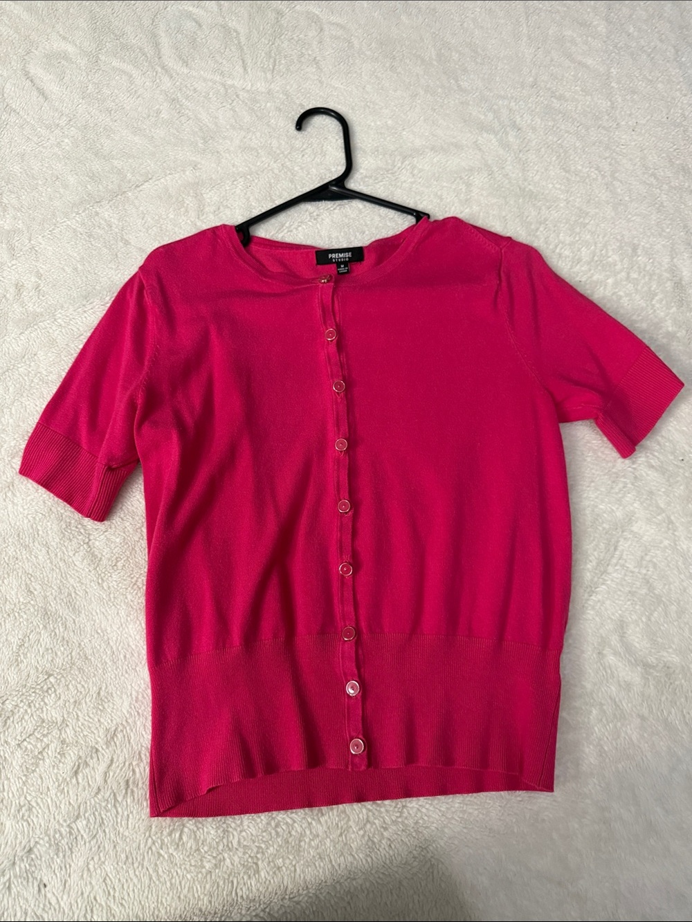 Premise Bright Fuchsia Short-Sleeve Button Down Top